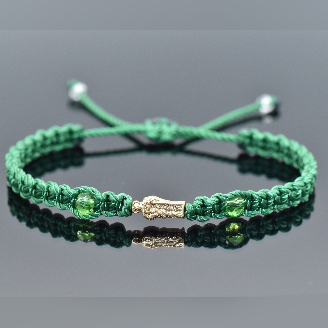 St. Jude Gold And Green Braided Bracelet, Religious Bracelet, Gold Charm W/Beads